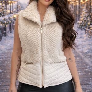 Women's Cream Faux Fur Vest